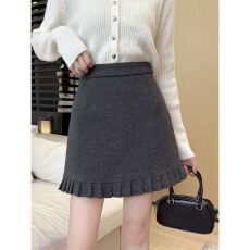 批发【厚实毛呢】高腰哆麦百褶<b class='q'>半身裙</b>女秋冬A<b class='q'>字</b>呢子<b class='q'>裙</b>防走光包臀短<b class='q'>裙</b>