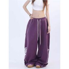 批发【纯棉华棉复合牛奶丝】运动卫裤秋冬阔腿裤休闲拖地长裤