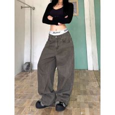 批发美式新概念复古水洗做旧工装<b class='q'>牛仔裤</b>街头风宽松阔腿休闲裤男女款