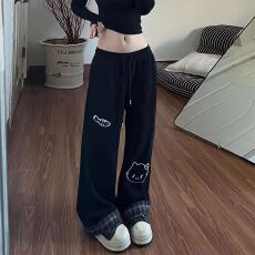 批发大码<b class='q'>女装</b>胖mm美式小众宽松休闲裤女秋冬<b class='q'>运动</b>卫裤黑色显瘦直筒裤子