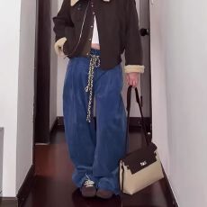 批发【牛仔裤】阔腿新概念女2026新款春复古高腰直筒梨形遮胯显瘦裤子