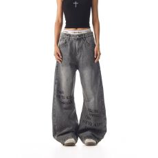 批发牛仔裤】休闲设计感阔腿裤微喇宽松长裤高街男女款百搭牛仔裤直筒