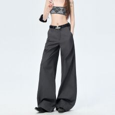批发原版做法】褶皱衣锐休闲<b class='q'>西装</b>裤女春夏设计感宽松垂感阔腿拖地裤子