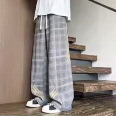 批发2026新中式格子裤男女春秋季潮牌青少年宽松直筒休闲长裤子