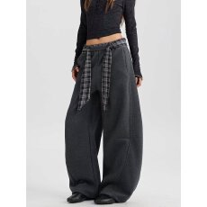 批发美式街头可拆卸方巾休闲裤女宽松直筒跳舞弯刀裤垂感阔腿裤