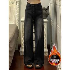 批发【加绒复古南大街大码胖mm百搭显瘦牛仔裤女加厚微喇裤韩版ins潮