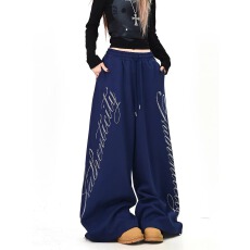 批发美式字母<b class='q'>印花</b>休闲裤男女2026春季新款宽松bf高街潮牌拖地长裤