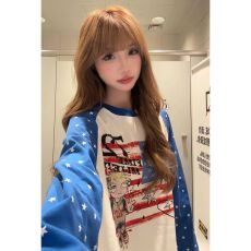 批发国潮牌复古拼接星星字母<b class='q'>长袖</b><b class='q'>t</b><b class='q'>恤</b>女春秋宽松显瘦设计感原宿风上衣