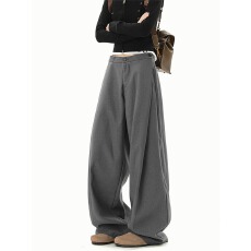 批发美式高级灰垂感阔腿西裤女男潮牌春秋季直筒显瘦百搭休闲长裤