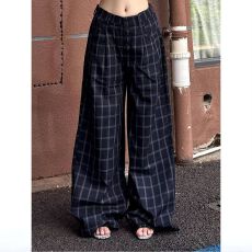 批发美式B计划复古格子抽绳松紧<b class='q'>休闲裤</b>女男潮牌春秋宽松阔腿百搭长裤