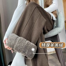 批发【立体腰】冬加<b class='q'>绒</b>加厚运动裤窄版直筒垂感裤子羊羔<b class='q'>绒</b>外穿防风棉裤