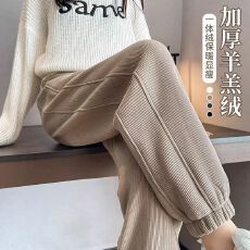 批发立体腰M-5XL】羊羔<b class='q'>绒</b>运动秋冬加<b class='q'>绒</b>加厚保暖防风棉裤休闲束脚卫裤