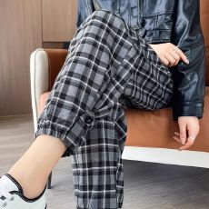 批发加绒/不加绒】秋冬格子加<b class='q'>大码</b>加绒加厚束脚休闲萝卜哈伦运动<b class='q'>女裤</b>
