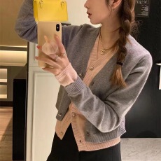 批发软糯温柔风假两件针织开衫外套女早春新款毛衣韩系V领百搭上衣潮