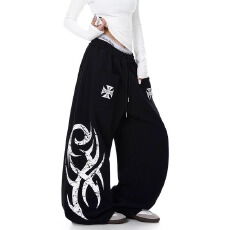 批发美式高街图腾印花多口袋直筒卫裤<b class='q'>男</b>女设计感宽松阔腿裤