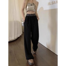 批发欧韩高级感灰色<b class='q'>西装</b>裤女夏季2026新款撞色抽绳垂感宽松休闲高