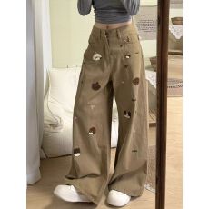 批发学生高腰<b class='q'>牛仔裤</b>女2026春夏新款卡其色裤子宽松休闲显瘦阔腿裤长裤