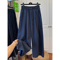 批发超好看波点印花<b class='q'>休闲</b>裤女直筒裤宽松薄款长裤