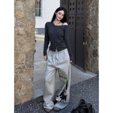 批发美式复古人像印花弯刀阔腿慵懒版型百搭长裤<b class='q'>休闲</b>卫裤潮流