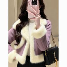 批发内里毛毛紫色外套女2026新款冬加厚高级感独特超好看减龄保暖上衣