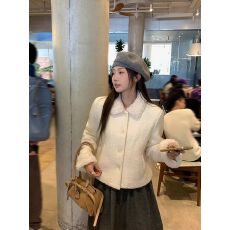 批发小香风羊羔毛翻领圈圈毛呢外套女冬季韩版夹棉充棉加厚保暖短上衣