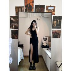 批发修身性感御姐风长裙开叉新款辣妹黑色吊带<b class='q'>连衣裙</b>子女装夏季包臀裙