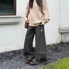 批发2026美式复古新款褶皱弯刀<b class='q'>西装</b>裤宽松显瘦显腿长百搭阔腿裤长裤
