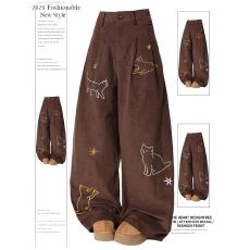 批发【刺绣】美式弯刀牛仔裤<b class='q'>女</b>春秋款高街设计感宽松显瘦阔腿裤子