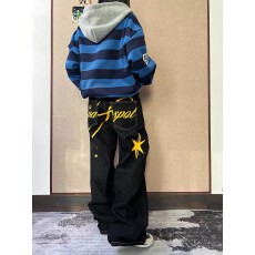 批发美式街头复古字母星星印花牛仔裤男女宽松直筒设计感休闲<b class='q'>阔腿裤</b>子