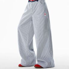 批发条纹刺绣爱心<b class='q'>牛仔裤</b>】春夏十八先生宽松垂感休闲裤女男阔腿拖地裤