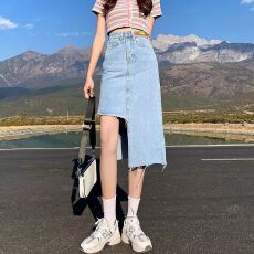 批发开叉乔小主牛仔裙半身裙女夏季2026新款高腰分叉<b class='q'>中长款</b>包臀裙长裙