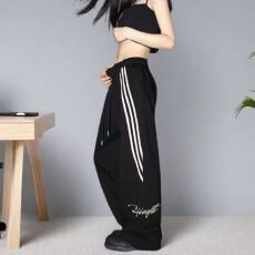 批发立体裤头内包边】冰丝裤子女男夏季薄款直筒<b class='q'>宽松</b>运动休闲阔腿长裤