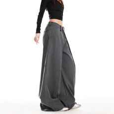 批发潮牌续战美式条纹西装<b class='q'>裤</b>男女春夏宽松显瘦高腰垂感拖地阔腿<b class='q'>裤</b>子