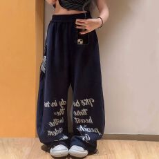 批发2026夏季新款美式街舞嘻哈运动<b class='q'>裤</b>女街头卫<b class='q'>裤</b>印花长<b class='q'>裤</b>阔腿休闲<b class='q'>裤</b>潮