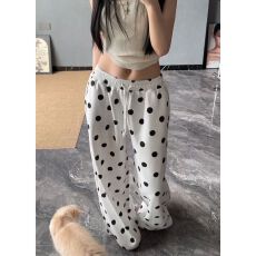 批发白色波点阔腿<b class='q'>裤</b>子女2026春季直筒宽松垂感休闲<b class='q'>裤</b>