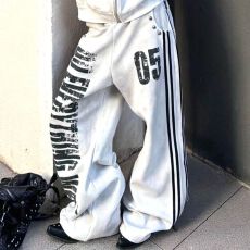 批发华棉复合350克双裤头喷黑打钉】阔腿裤女黑衣宽松直筒休闲<b class='q'>运动裤</b>