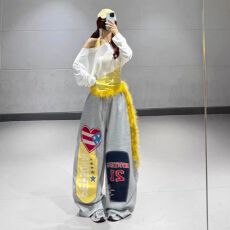 批发欧美跨境亚马逊速卖通高腰抽绳宽松辣妹风jazz跳舞hiphop<b class='q'>运动裤</b>女