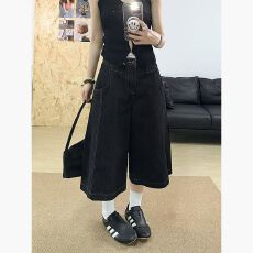 批发七分<b class='q'>牛仔裤</b>】夏季酷森野解构中裤<b class='q'>女</b>美式复古水洗宽松直筒阔腿短裤