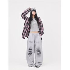 批发华棉复合】垂直感TT裤子女生2026春夏美式高街直筒裤休闲裤束脚裤