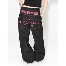 批发美式复古字母标语原牛裤子男女春夏小众印花宽松直筒牛仔裤情侣