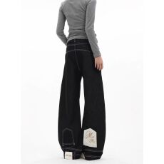 批发黑色原牛反穿倒装牛仔裤女男春夏美式高街设计感裤子高级感微喇裤