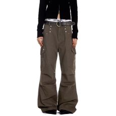 批发铆钉多口袋褶皱水洗工装裤男女褶皱宽松阔腿伞兵裤潮牌长裤子新款