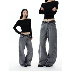 批发美式复古解构设计感<b class='q'>直筒</b>宽松休闲裤高街百搭水洗阔腿裤女