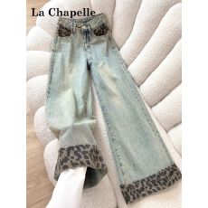 批发美式<b class='q'>浅色</b>豹纹卷边阔腿<b class='q'>牛仔裤</b>女2026新款春夏高腰复古直筒裤子情侣