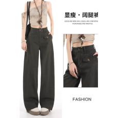 批发美式复古工装牛仔<b class='q'>裤</b>女2026春夏新款高腰显瘦宽松设计感拖地阔腿<b class='q'>裤</b>