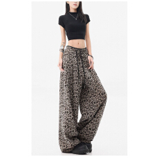 批发美式复古豹纹休闲<b class='q'>裤</b>女垂感慵懒阔腿<b class='q'>裤</b><b class='q'>高街</b>抽绳宽松显瘦拖地<b class='q'>裤</b>