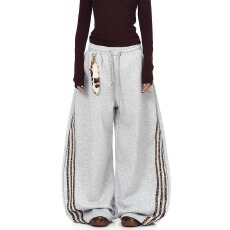 批发美式复古豹纹织带拼接弯刀卫裤男女爵士舞宽松阔腿裤潮