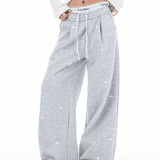 批发华棉印花卫裤】满印十八休闲裤女春秋直筒简约阔腿<b class='q'>宽松</b><b class='q'>运动</b>卫裤子