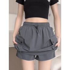 批发【立体腰】灰色工装<b class='q'>半身裙</b>女夏季高腰a字阔腿显瘦美式速干<b class='q'>短裙</b>裤