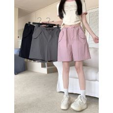 批发工装短裤女薄款高腰休闲阔腿运动美式五分裤